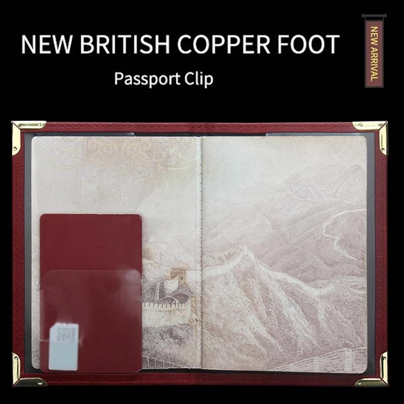 Dark Blue Leather Passport Cover With Metal Feet
