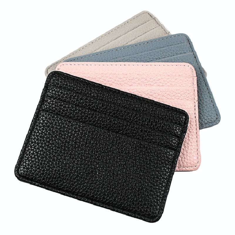 Lychee Pattern Mini Card Holder Multi Card Slots Ultra Thin Coin Purse - Pink