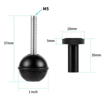 Adjustable Ball Head Adapter for Underwater Photography Lights - M5 Screw Black