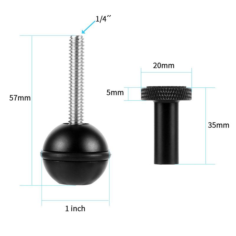 Adjustable Ball Head Adapter for Underwater Photography Lights - M5 Screw Black