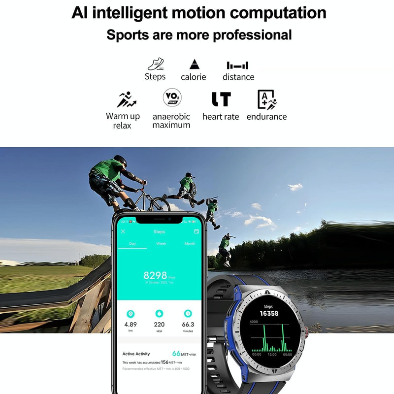 1.43 Inch Bt5.3 Ip68 Sport Smart Watch Support Bluetooth Call / Message Notification / Heart Rate / Blood Pressure Health Monitor - Blue
