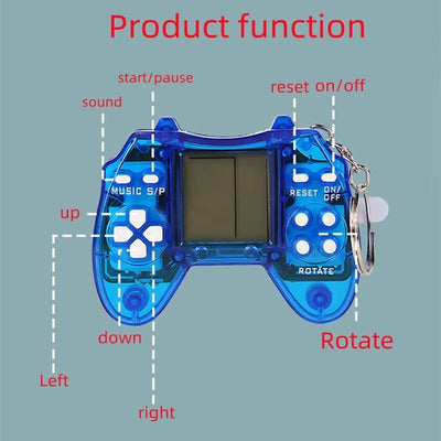 Portable Tetris Game Console Keychain - Nostalgic Puzzle Toy - Blue