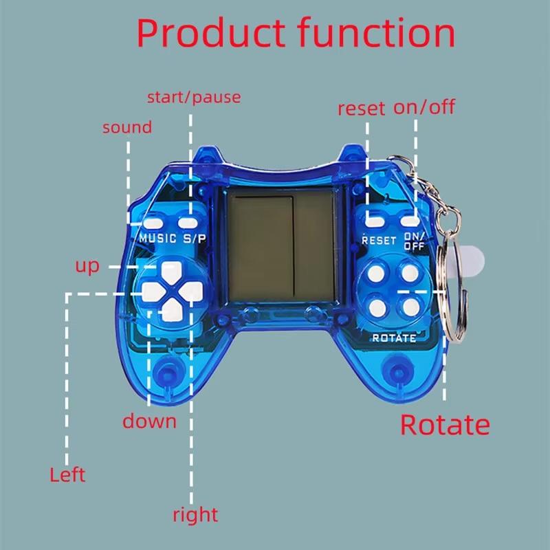 Portable Tetris Game Console Keychain - Nostalgic Puzzle Toy - Blue