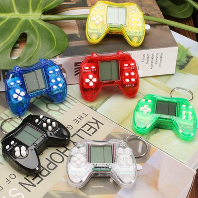 Portable Tetris Game Console Keychain - Nostalgic Puzzle Toy - Blue