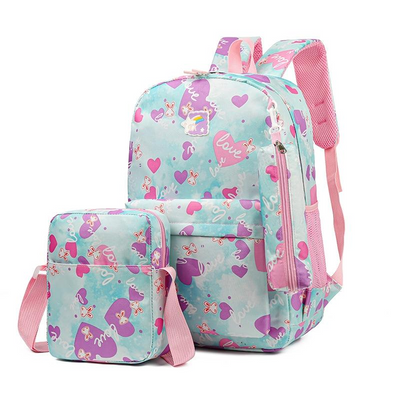 3 Piece Sweet Casual Backpack Set For Students - Green
