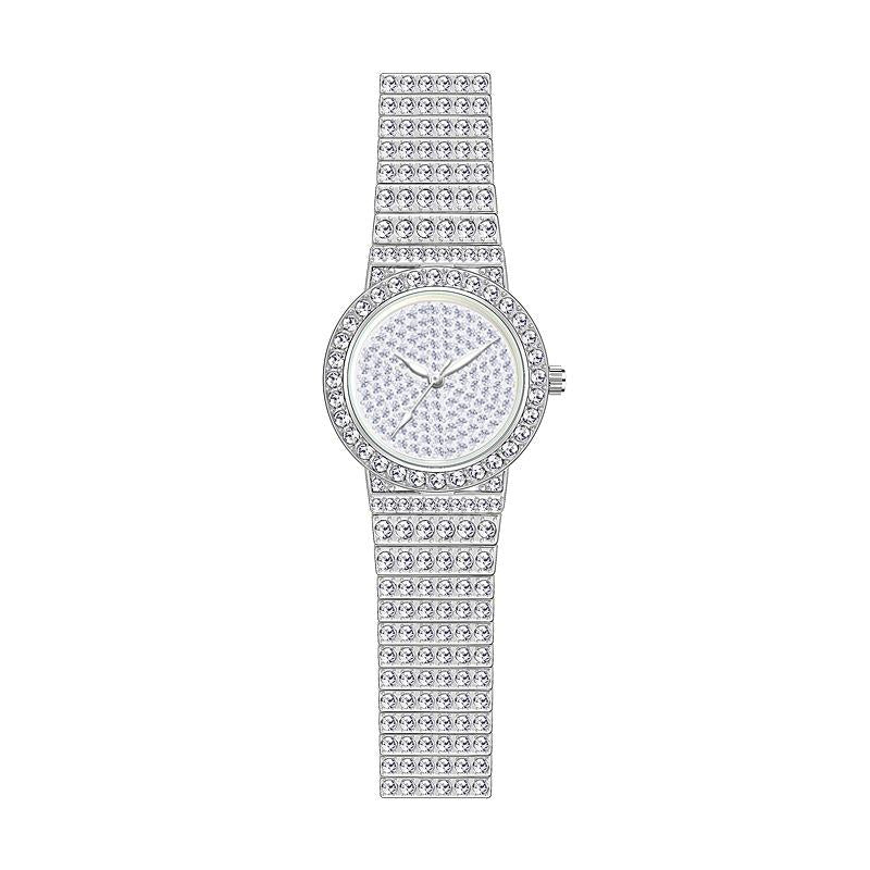 Starry Diamond Chain Women Wrist Watch - Silver Diamonds Surface