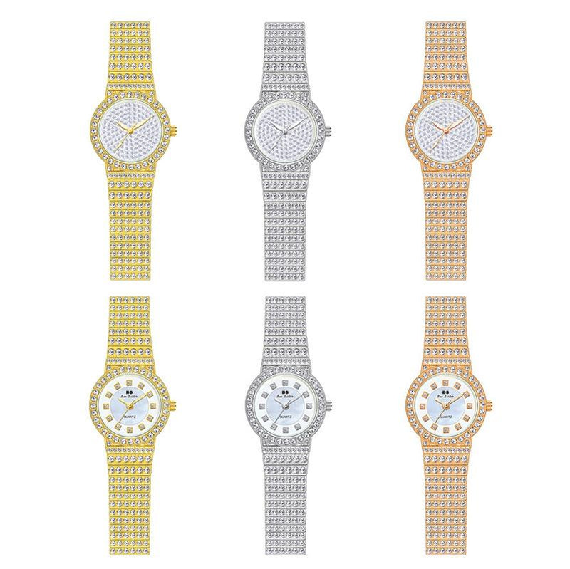 Starry Diamond Chain Women Wrist Watch - Silver Diamonds Surface