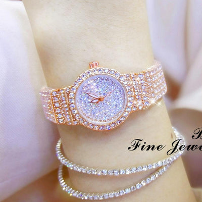 Starry Diamond Chain Women Wrist Watch - Silver Diamonds Surface