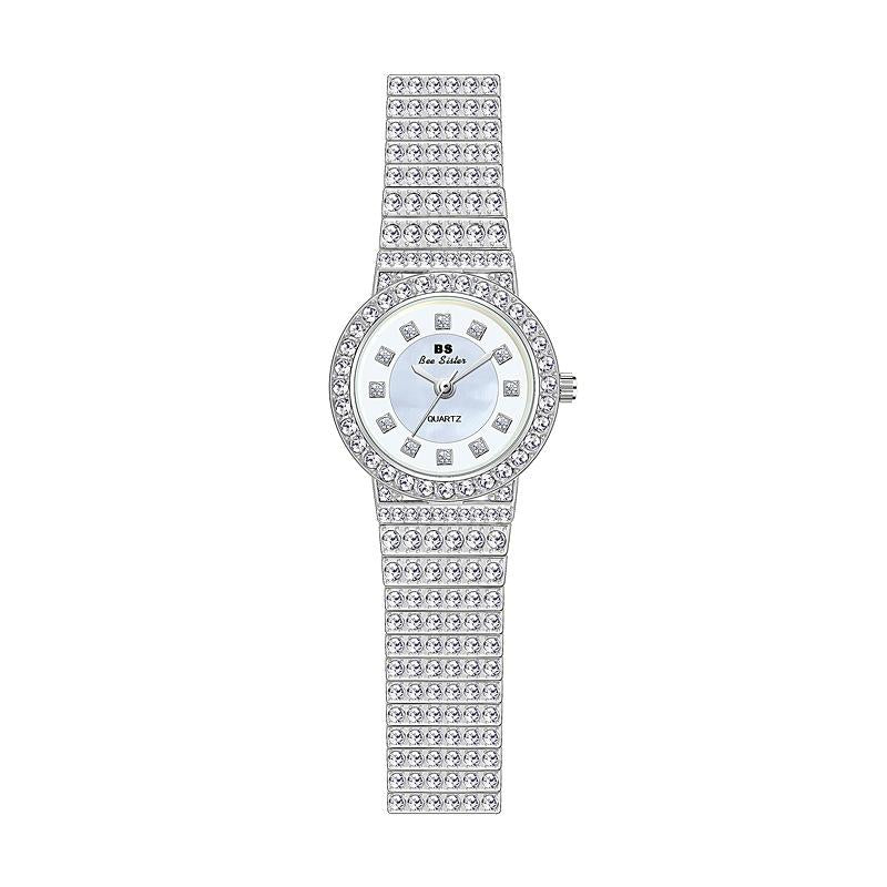 Starry Diamond Chain Women Wrist Watch - Silver Diamonds Surface