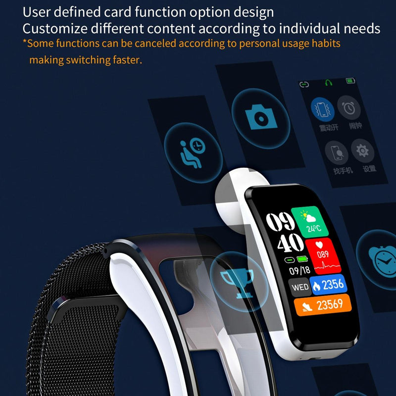 1.08 Inch Steel Band Earphone Detachable Life Waterproof Smart Watch Support Bluetooth Call - Silver