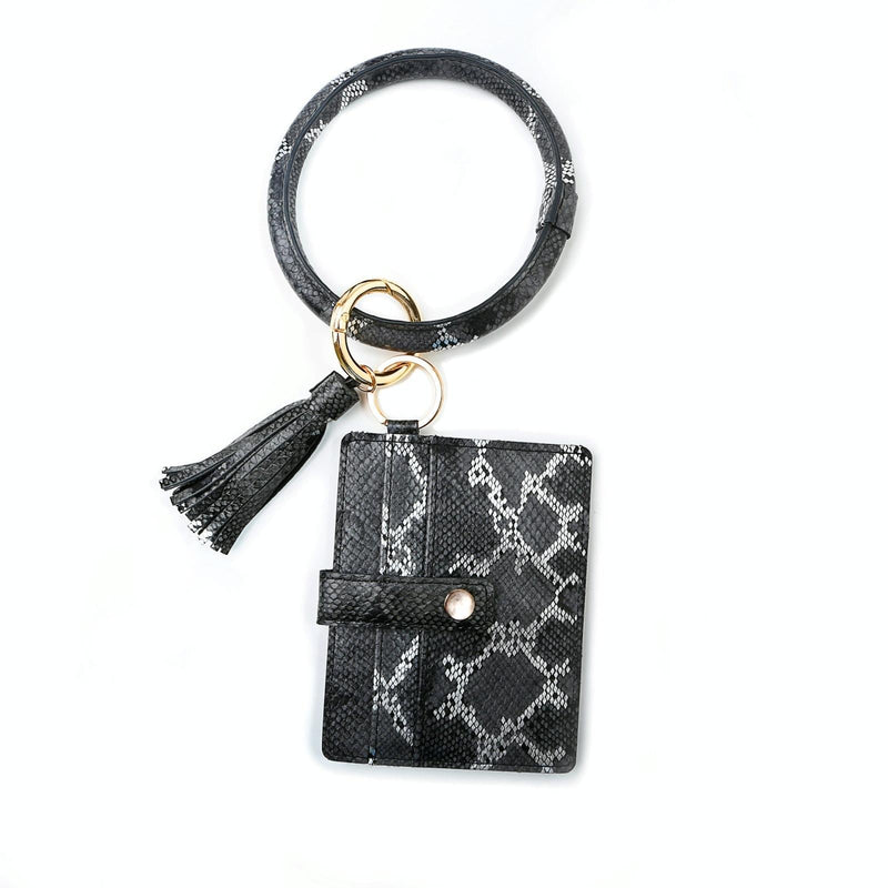 Pu Leather Wrist Ring Key Chain Coin Purse Black - Black