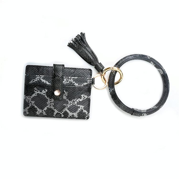Pu Leather Wrist Ring Key Chain Coin Purse Black - Black