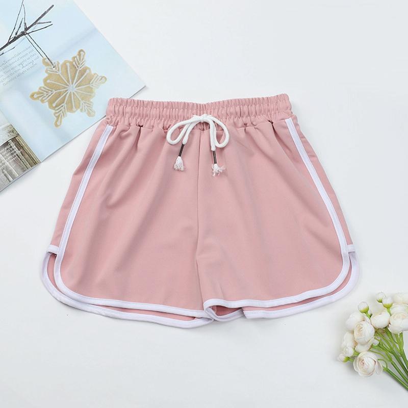 High Waist Straight Yoga Shorts Women Casual Loose Outerwear Size L - Light Pink - S