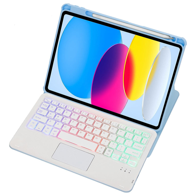 360 Rotation Bluetooth Keyboard Leather Case For Ipad 10.9 2022 With Touch Control And Backlight - Blue
