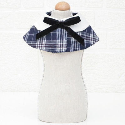 Dog Shawl Small Cloak Pet Bow Ttie Saliva Towel Pet Accessories - Size S - Gray Yellow Grid