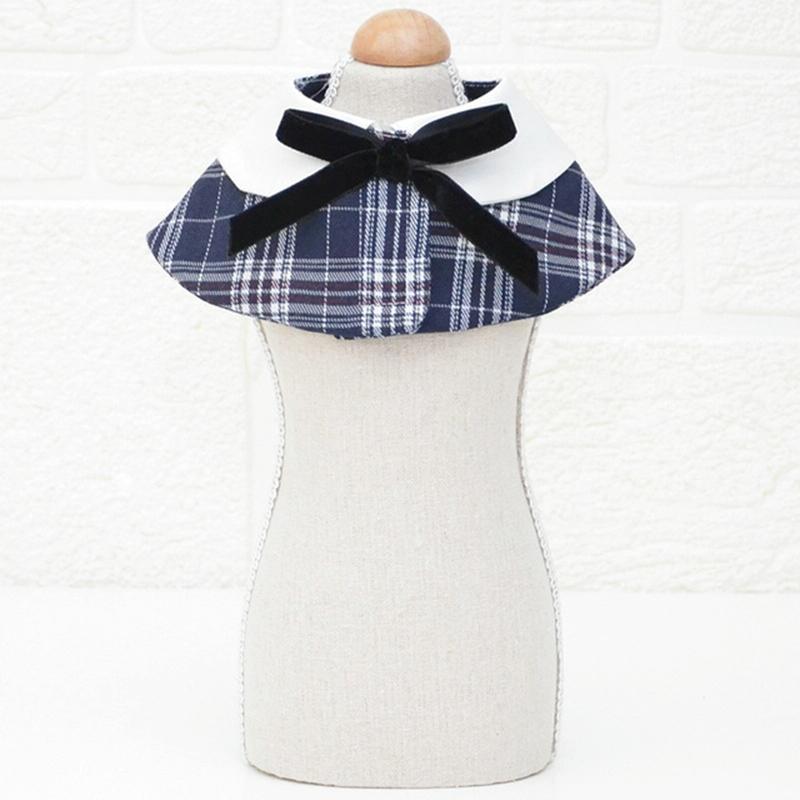 Dog Shawl Small Cloak Pet Bow Ttie Saliva Towel Pet Accessories - Size S - Gray Yellow Grid