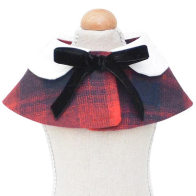 Dog Shawl Small Cloak Pet Bow Ttie Saliva Towel Pet Accessories - Size S - Gray Yellow Grid