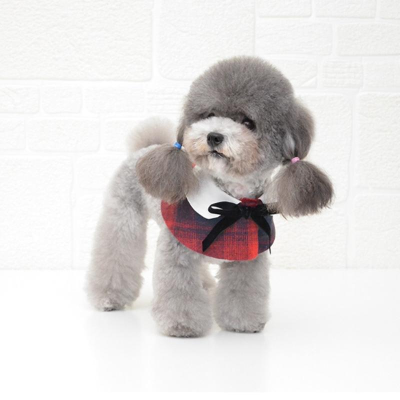 Dog Shawl Small Cloak Pet Bow Ttie Saliva Towel Pet Accessories - Size S - Gray Yellow Grid