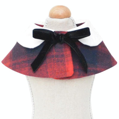 Dog Shawl Small Cloak Pet Bow Ttie Saliva Towel Pet Accessories - Size S - Gray Yellow Grid