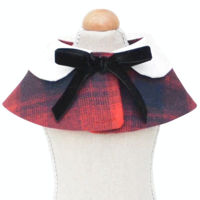 Dog Shawl Small Cloak Pet Bow Ttie Saliva Towel Pet Accessories - Size S - Gray Yellow Grid