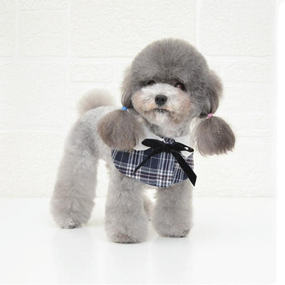 Dog Shawl Small Cloak Pet Bow Ttie Saliva Towel Pet Accessories - Size S - Gray Yellow Grid