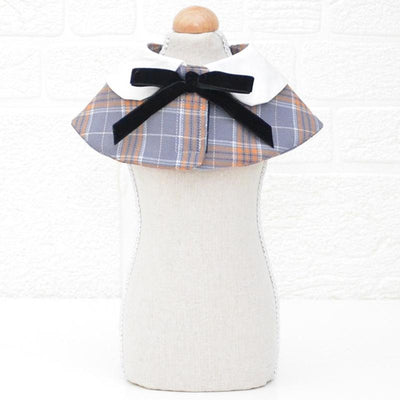 Dog Shawl Small Cloak Pet Bow Ttie Saliva Towel Pet Accessories - Size S - Gray Yellow Grid
