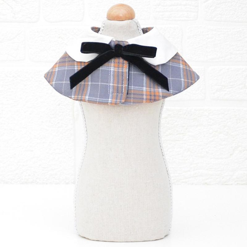 Dog Shawl Small Cloak Pet Bow Ttie Saliva Towel Pet Accessories - Size S - Gray Yellow Grid
