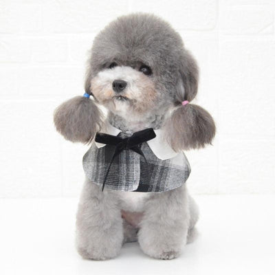 Dog Shawl Small Cloak Pet Bow Ttie Saliva Towel Pet Accessories - Size S - Gray Yellow Grid