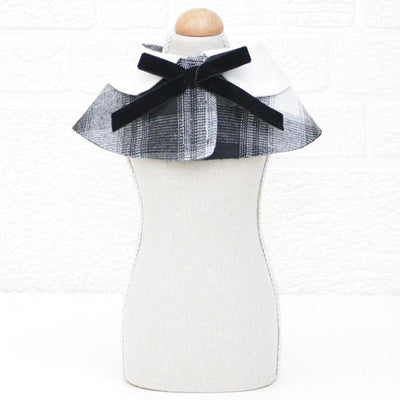 Dog Shawl Small Cloak Pet Bow Ttie Saliva Towel Pet Accessories - Size S - Gray Yellow Grid