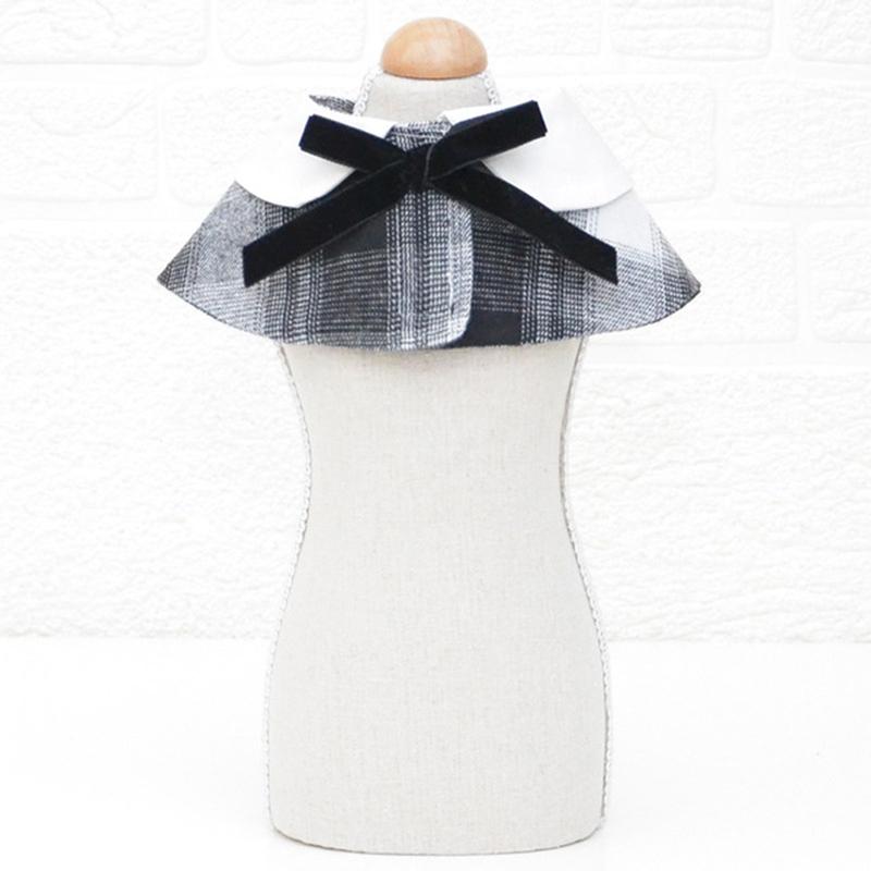 Dog Shawl Small Cloak Pet Bow Ttie Saliva Towel Pet Accessories - Size S - Gray Yellow Grid
