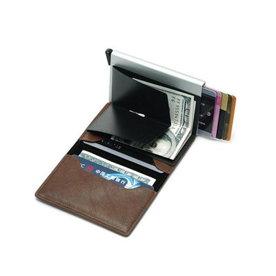 Anti Magnetic Rfid Leather Metal Wallet Universal Fit Black - Coffee