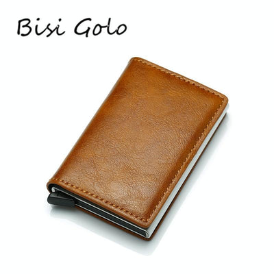 Anti Magnetic Rfid Leather Metal Wallet Universal Fit Black - Coffee