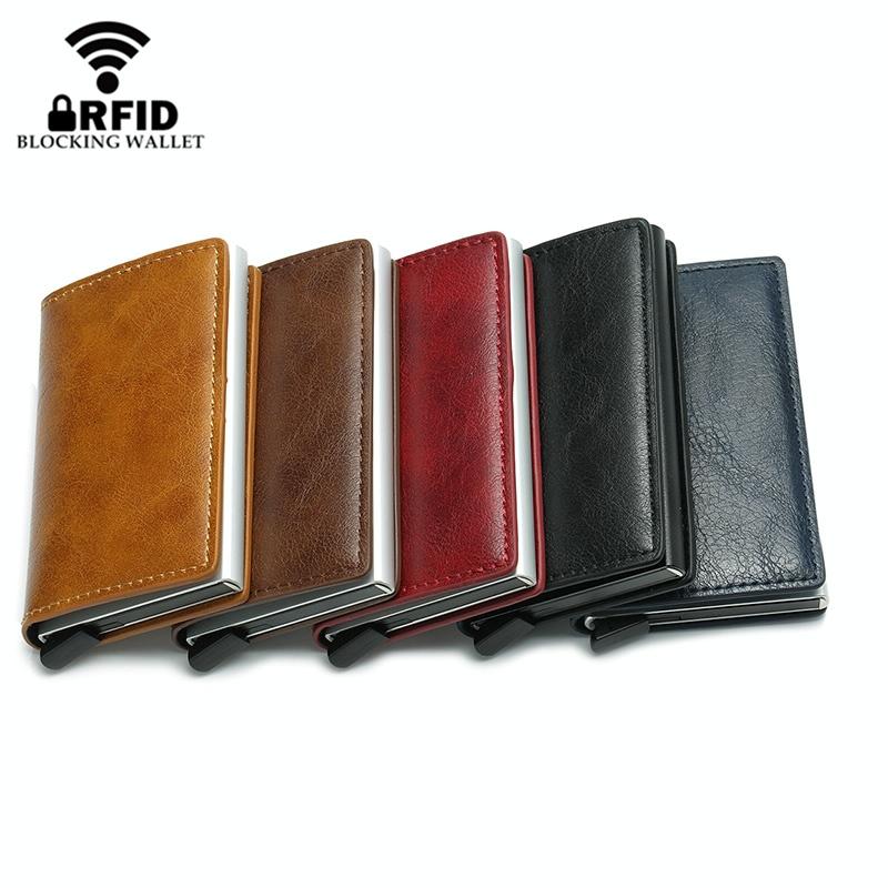 Anti Magnetic Rfid Leather Metal Wallet Universal Fit Black - Coffee