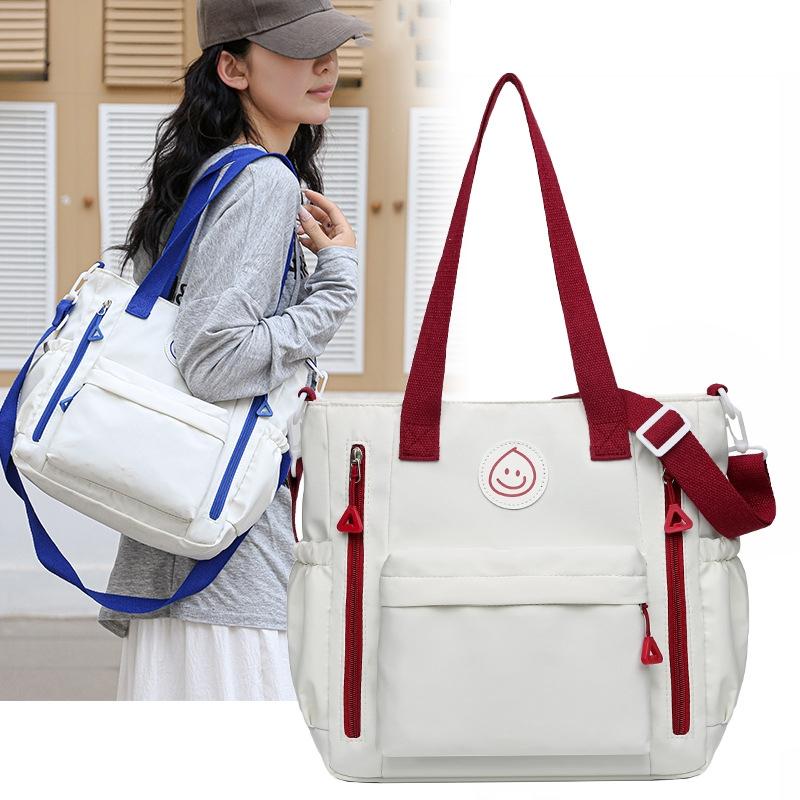Versatile Contrast Shoulder Bag For Students - White Blue
