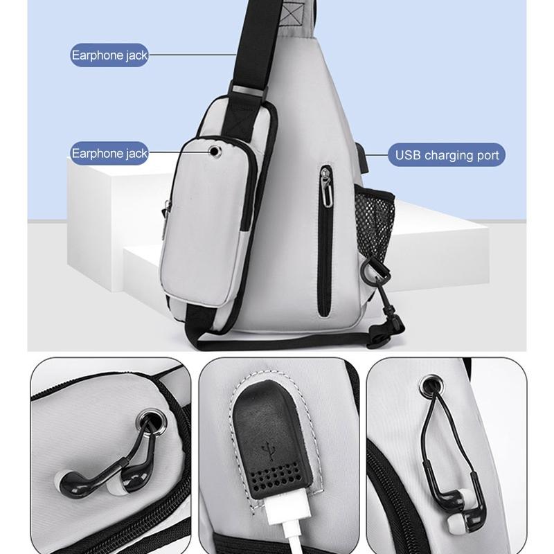 Men Oxford Cloth Chest Bag Casual Crossbody Shoulder Backpack - Light Grey