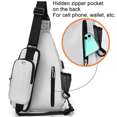 Men Oxford Cloth Chest Bag Casual Crossbody Shoulder Backpack - Light Grey