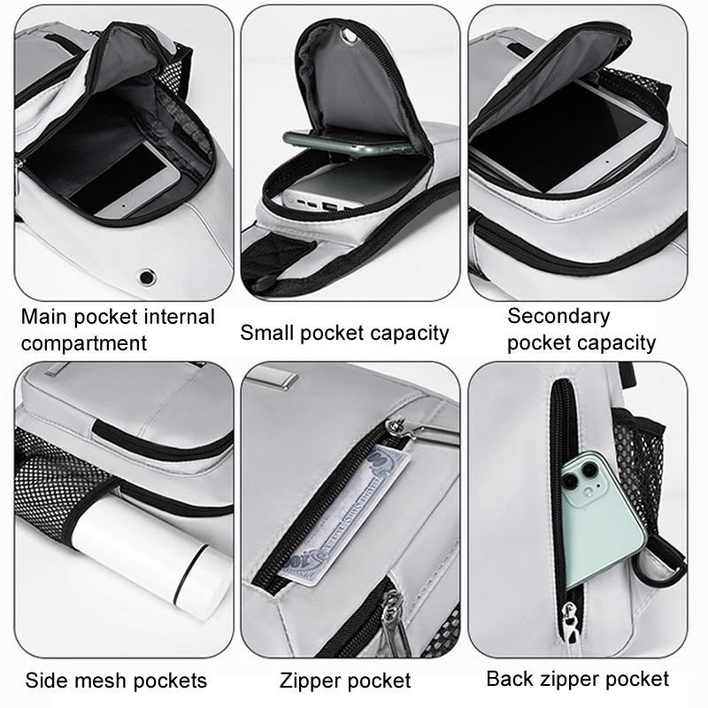 Men Oxford Cloth Chest Bag Casual Crossbody Shoulder Backpack - Light Grey