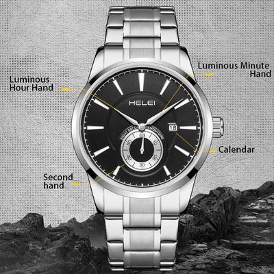 Waterproof Men Quartz Watch With Night Light - H9009B-G - Silver Black