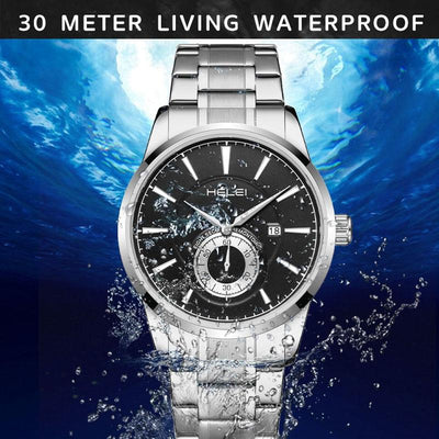 Waterproof Men Quartz Watch With Night Light - H9009B-G - Silver Black