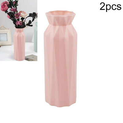 2-Pack Plastic Round Vases - Simple Anti-Fall Home Decor Ornaments - Pink