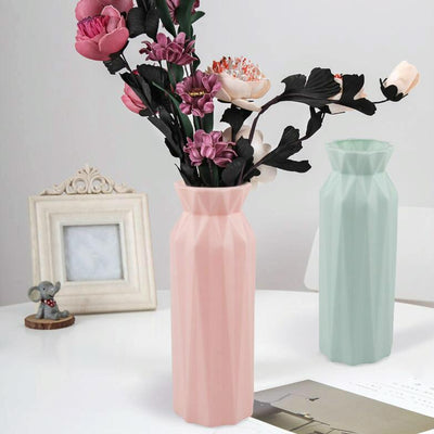 2-Pack Plastic Round Vases - Simple Anti-Fall Home Decor Ornaments - Pink