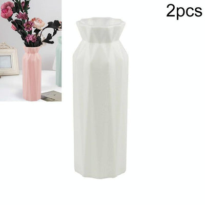 2-Pack Plastic Round Vases - Simple Anti-Fall Home Decor Ornaments - Pink