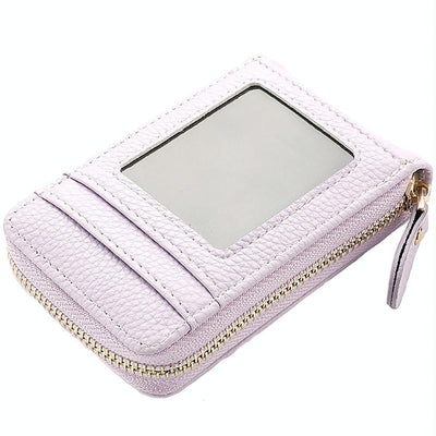 Multi Slot Short Card Holder With Zipper Coin Purse Pu Leather - Purple