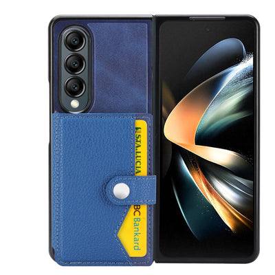 Litchi Pattern Single Button Card Holder Phone Case - Brown