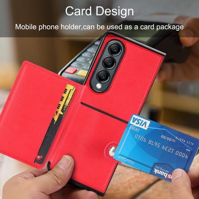 Litchi Pattern Single Button Card Holder Phone Case - Brown