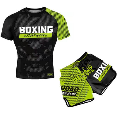 Kids Boxing Set - Sparring Shorts And Tights - Bright Green - Hit Red - Xl
