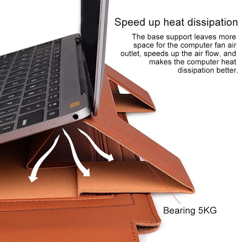 14.1 Inch Laptop Sleeve Leather Case with Small Storage Bag - Green