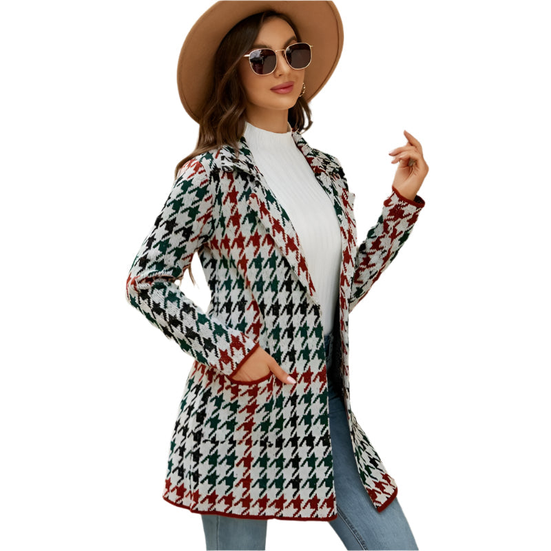 Autumn And Winter Long Sweater Collision Colour Knitted Cardigan Trench Coat - Dark Grey - L