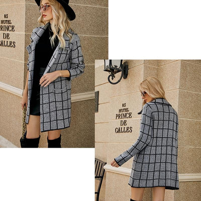 Autumn And Winter Long Sweater Collision Colour Knitted Cardigan Trench Coat - Dark Grey - L