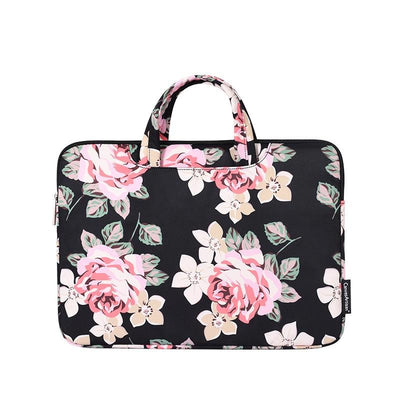 14 Inch Laptop Case Bag with White Rose Pattern and Handle - Grey